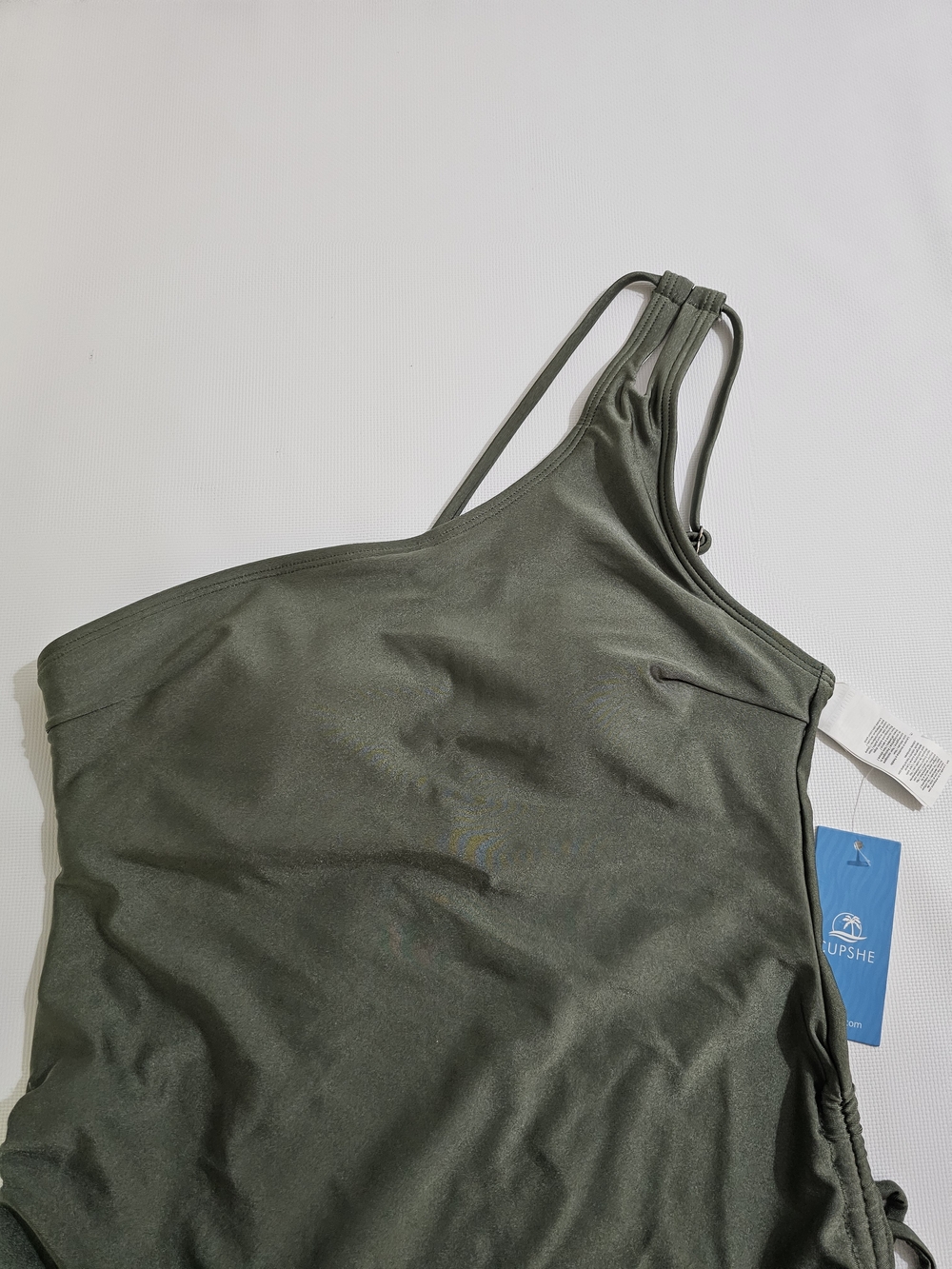CUPSHE Olive Green One-Shoulder Ruched Tank Top